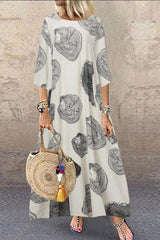 Vintage Three Quarter Sleeve Maxi Dress