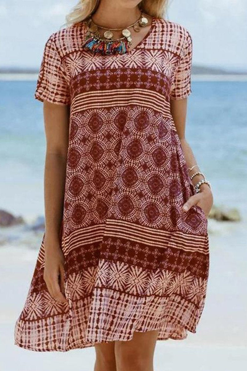 Vintage Printed Short Sleeve Dress