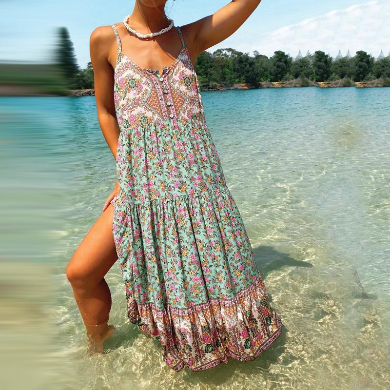 Bohemian Floral Print Sling Dress