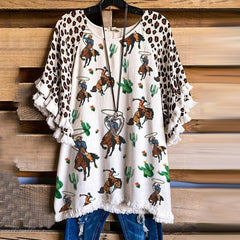 Round Neck Leopard Burrs Print T-Shirt