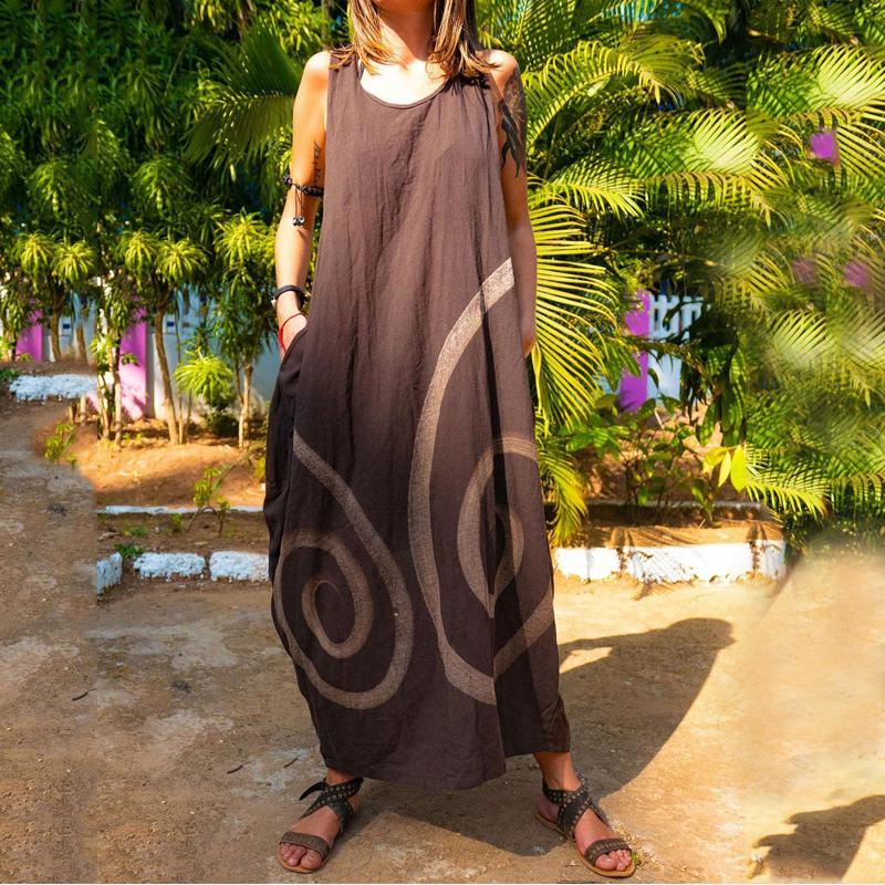 Printed Pocket Strapped Maxi Dress