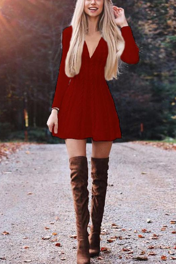 Fashion Solid Color Sweater Dress