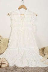 Ruffle Sleeve Fringed V-Neck Dress