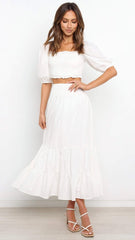 White Crop Top Midi Skirt Sets