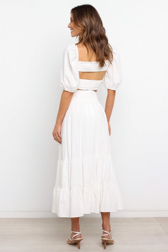 White Crop Top Midi Skirt Sets