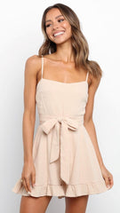 Beige Waist Tie Cami Romper