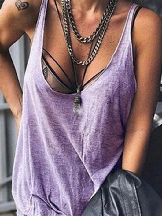 Pure Dark U-Neck Casual Tank Tops