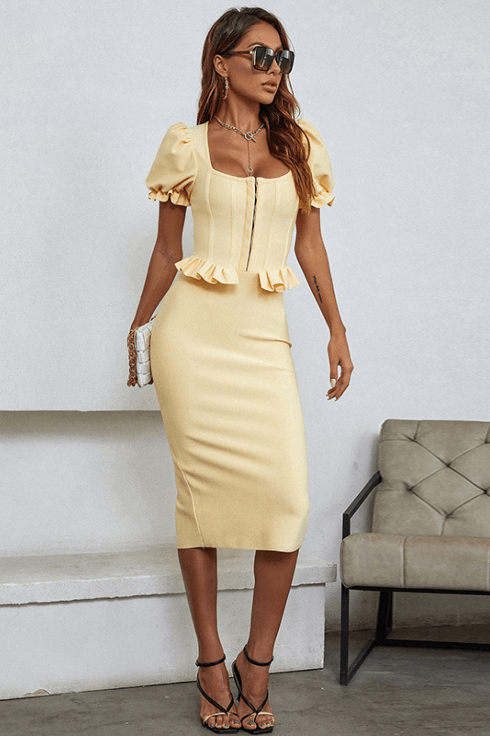 Lula Puffed Short Sleeve Bandage Dress