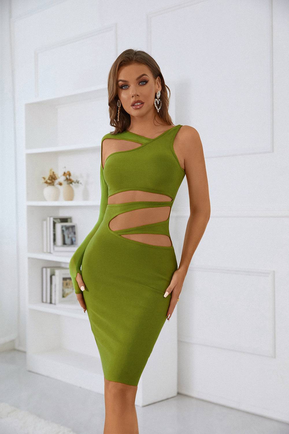 Everly Asymmetric Cut Out Midi Bandage Dress