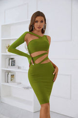 Everly Asymmetric Cut Out Midi Bandage Dress