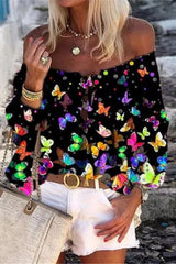 Sexy Colorful Print One Neck Chiffon Blouse