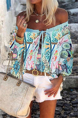 Sexy Colorful Print One Neck Chiffon Blouse