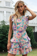 Sexy Floral Print Ruffle Backless Dress