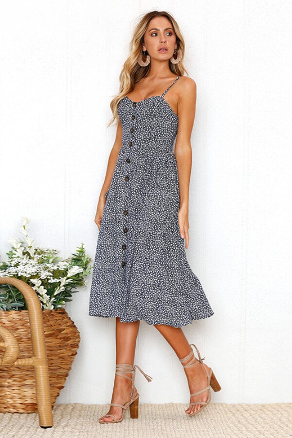 Sexy Regular Print Button Sling Dress