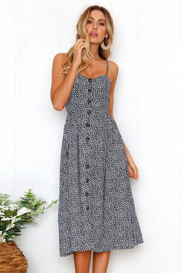 Sexy Regular Print Button Sling Dress