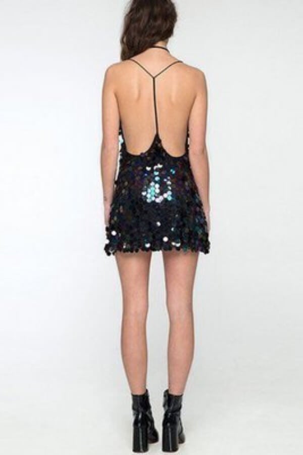 Sexy Sequin V Neck Backless Mini Dress