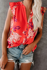 Sexy V-Neck Flower Print Sleeveless Top