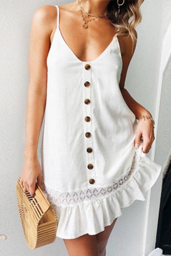 Sweet V Neck Lace Stitching Sling Dress