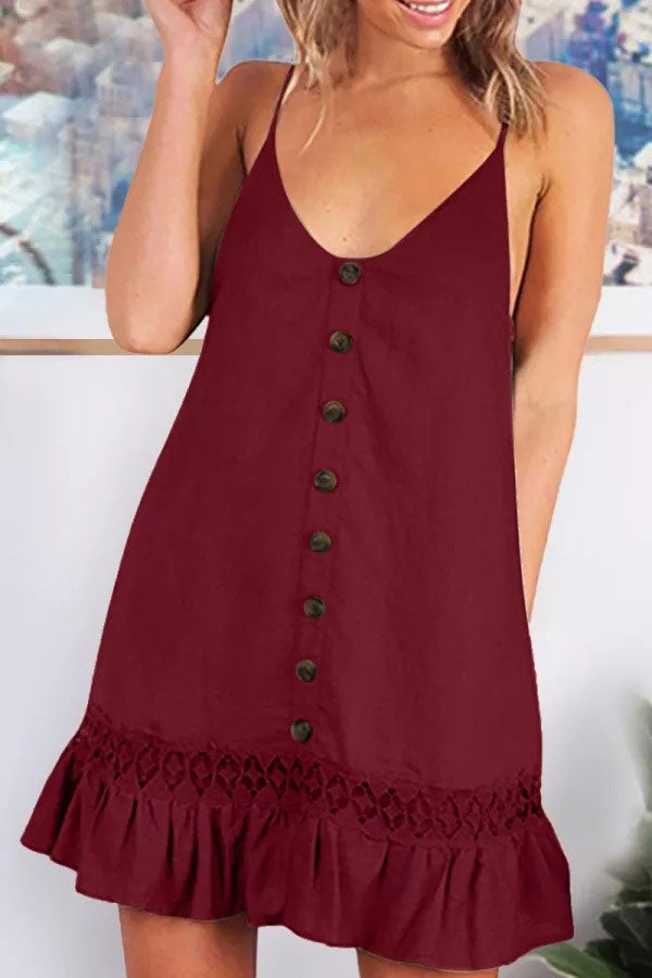 Sweet V Neck Lace Stitching Sling Dress