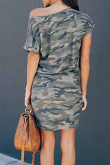 Sexy Camouflage Off Shoulder Mini Dress