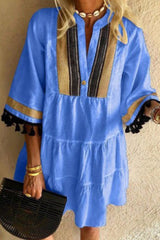 Retro V-Neck Tassels Casual Dress