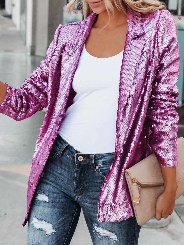 Women's Blazers Fashion Sequin Lapel Long Sleeve Blazer