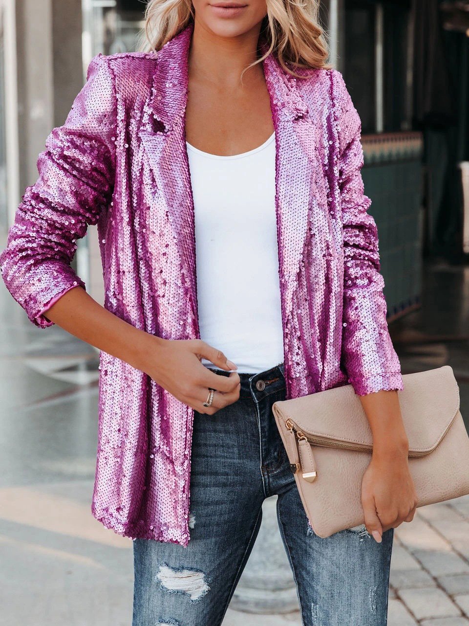 Women's Blazers Fashion Sequin Lapel Long Sleeve Blazer