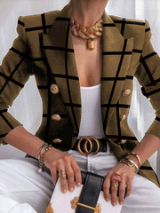 Women's Blazers Lapel Double-Breasted Printed Long Sleeve Blazer