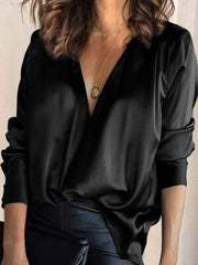 Women's Blouses V-Neck Solid Temperament Long Sleeve Blouse