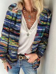 Women's Cardigans Printed Multicolor Striped Commuter Slim Cardigan