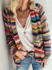 Women's Cardigans Printed Multicolor Striped Commuter Slim Cardigan