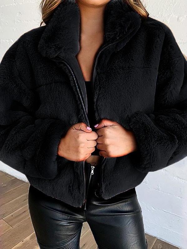 Women's Coats Faux Fur Zip Cardigan Plush Coat