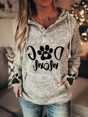 Women's Hoodies Animal Paw Print Pullover Button Hoodie