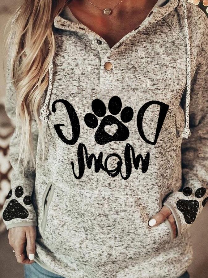 Women's Hoodies Animal Paw Print Pullover Button Hoodie