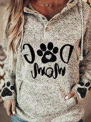 Women's Hoodies Animal Paw Print Pullover Button Hoodie