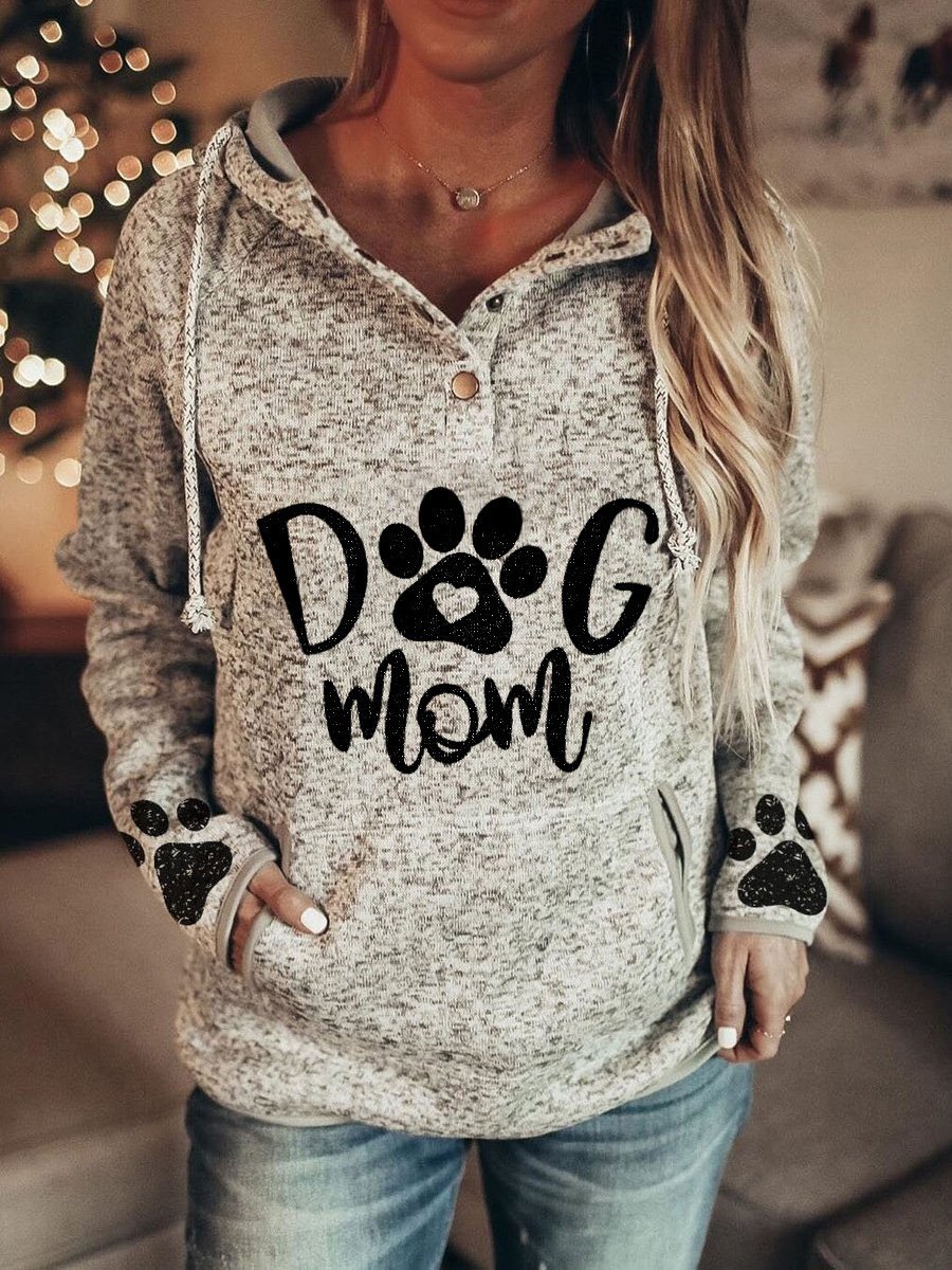 Women's Hoodies Animal Paw Print Pullover Button Hoodie