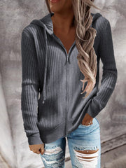 Women's Hoodies Casual Zip Cardigan Long Sleeve Knit Hoodie