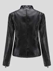 Women's Jackets Casual Stand-Collar Slim Solid Leather Jacket