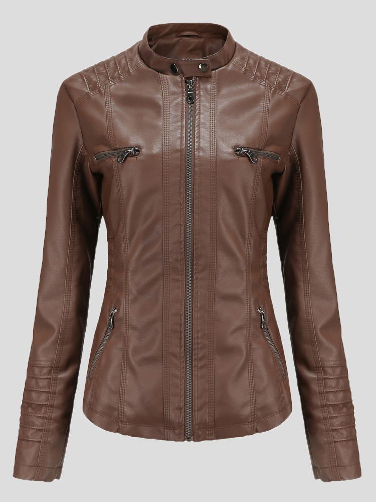 Women's Jackets Hooded Zipper Detachable Pu Leather Jacket