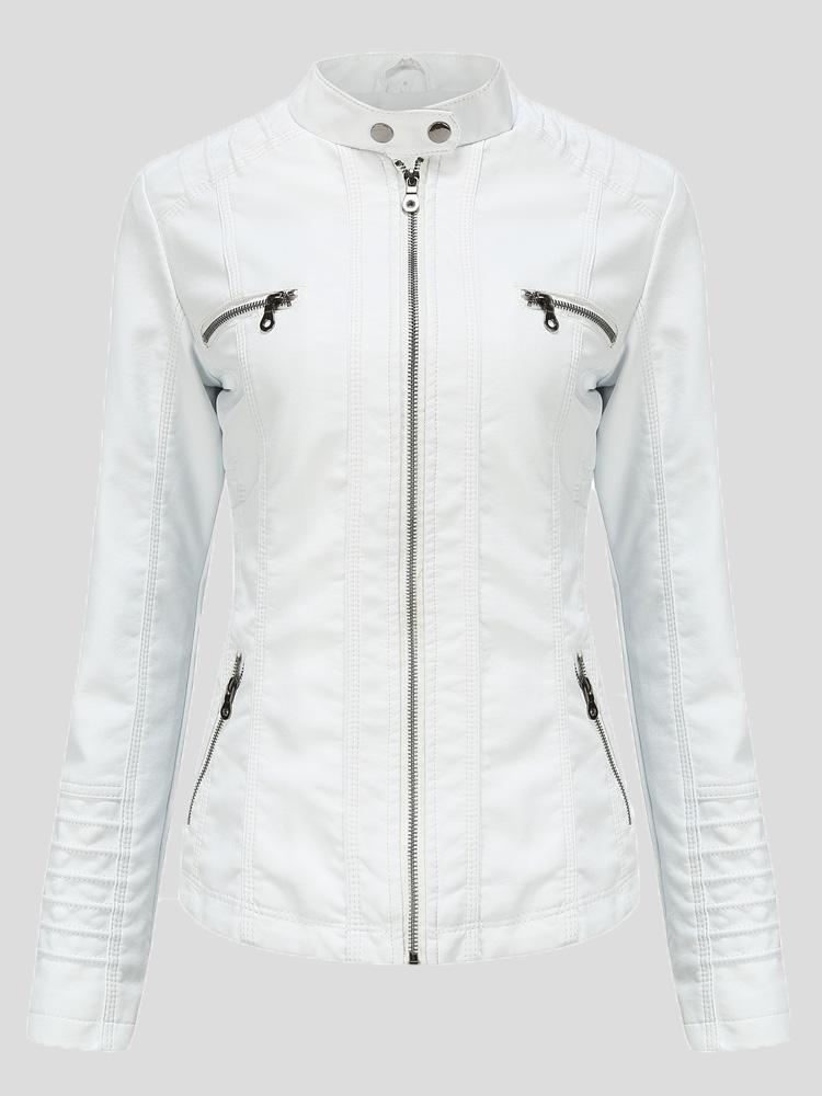 Women's Jackets Hooded Zipper Detachable Pu Leather Jacket