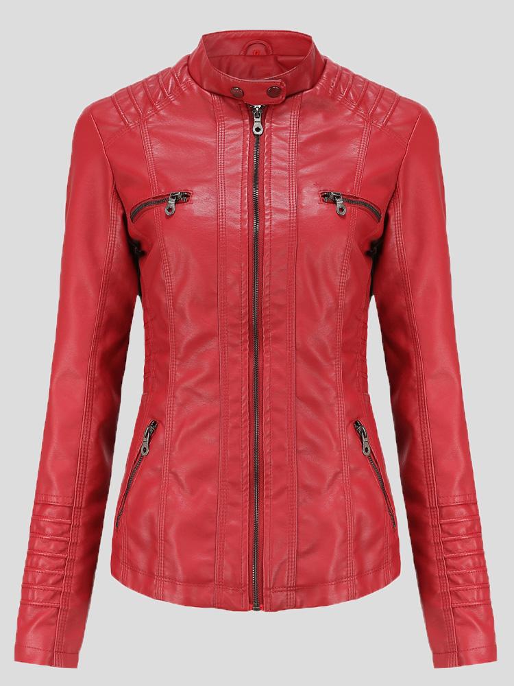 Women's Jackets Hooded Zipper Detachable Pu Leather Jacket