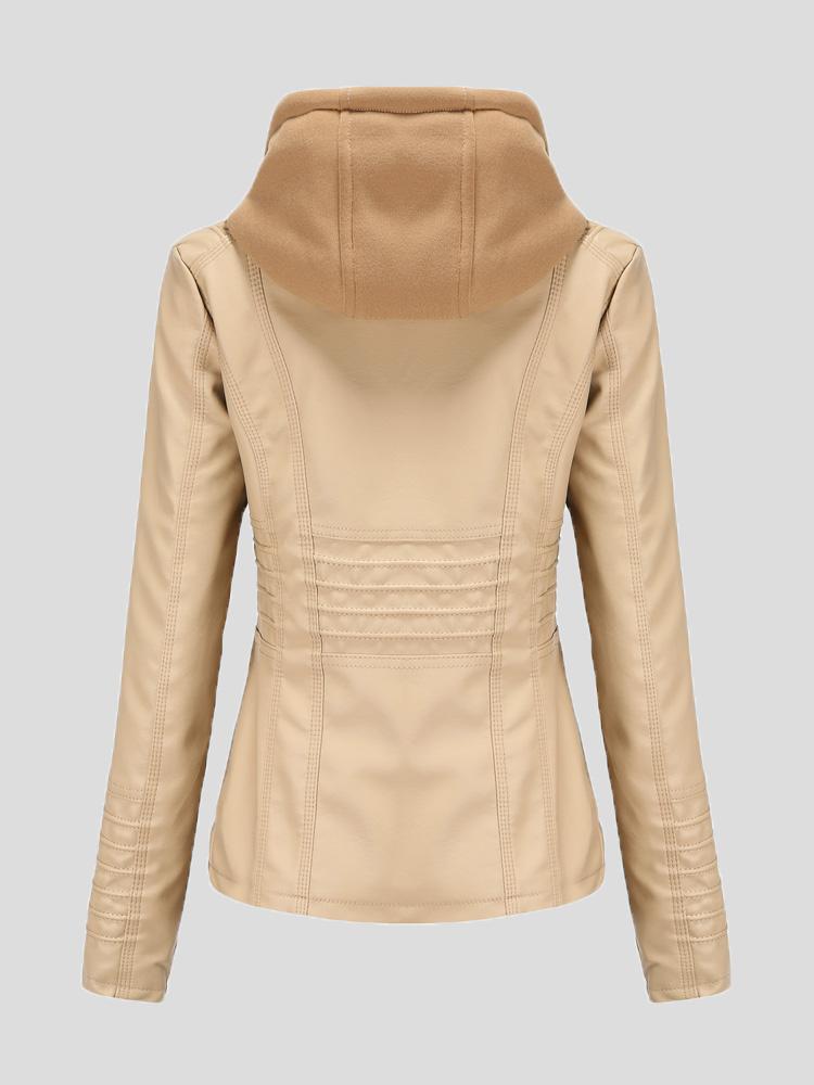 Women's Jackets Hooded Zipper Detachable Pu Leather Jacket