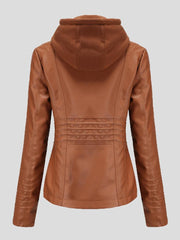 Women's Jackets Hooded Zipper Detachable Pu Leather Jacket