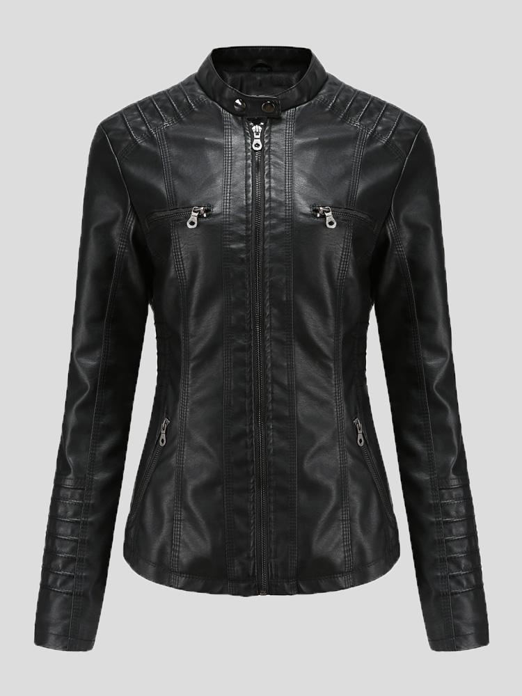 Women's Jackets Hooded Zipper Detachable Pu Leather Jacket