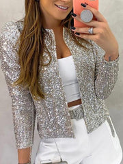 Women's Jackets Shiny Long Sleeve Crop Jacket