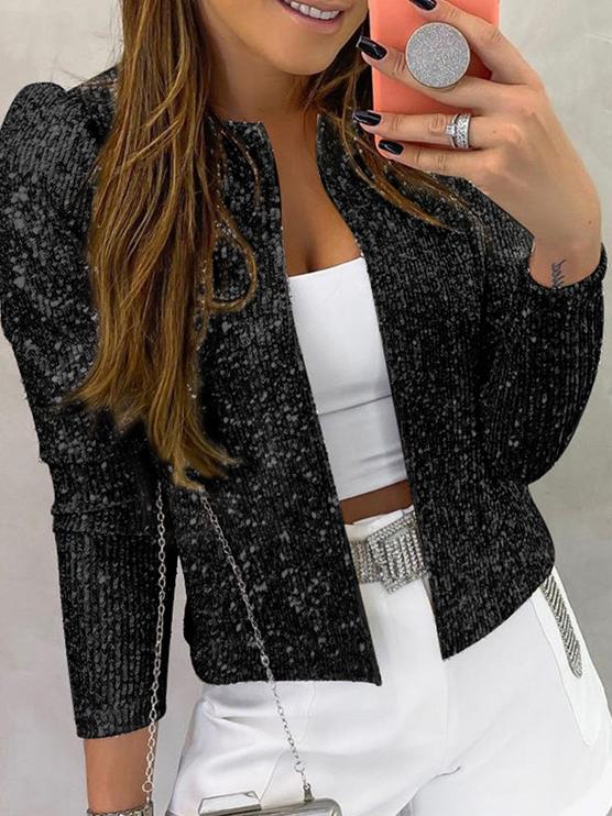 Women's Jackets Shiny Long Sleeve Crop Jacket