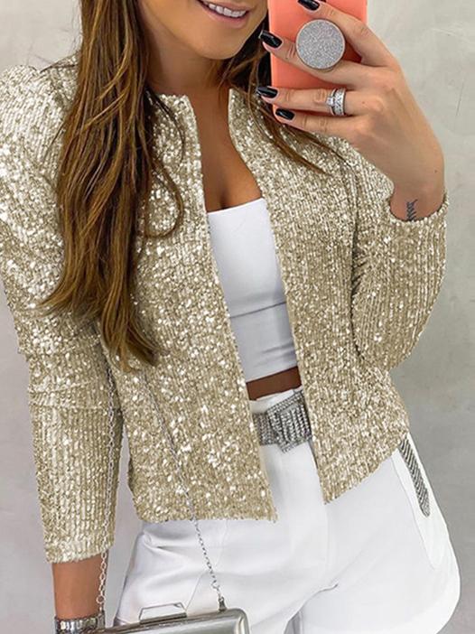 Women's Jackets Shiny Long Sleeve Crop Jacket