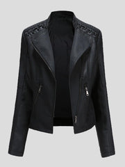 Women's Jackets Short Slim Leather Motorcycle Jacket