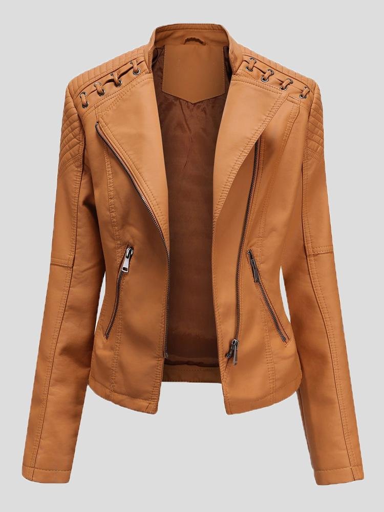 Women's Jackets Short Slim Leather Motorcycle Jacket