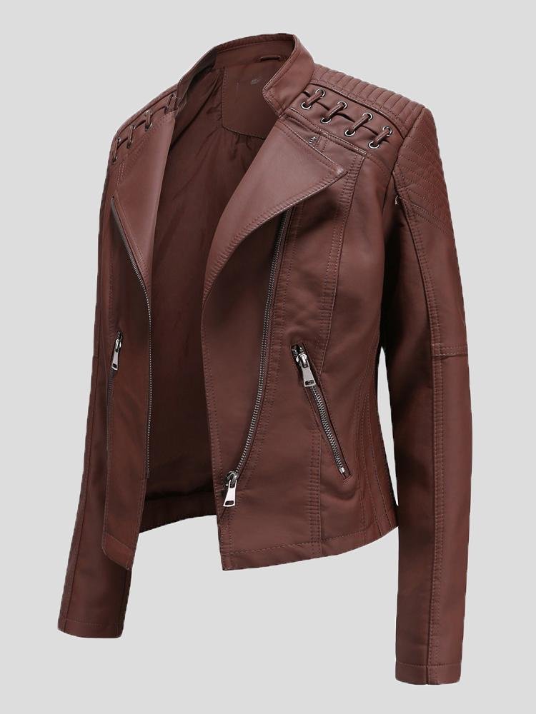 Women's Jackets Short Slim Leather Motorcycle Jacket